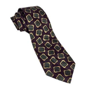 Polo Ralph Lauren Handmade In USA 100% Silk VINTAGE Geometric Maroon Neck Tie